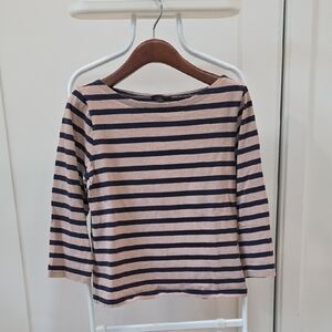 J. Crew Navy and Beige Striped Top